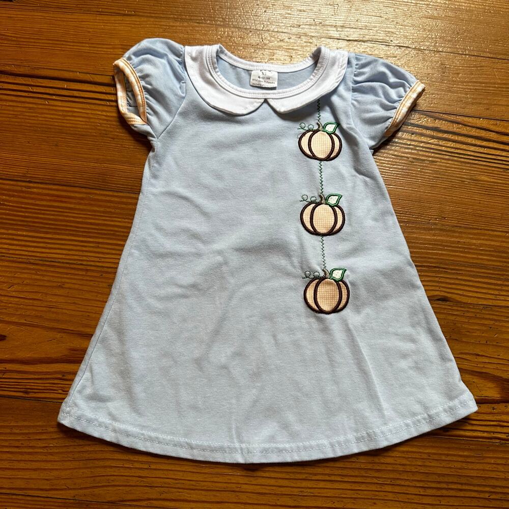 Light blue pumpkin embroidered short‎ sleeve collar dress SIZE 12-18M